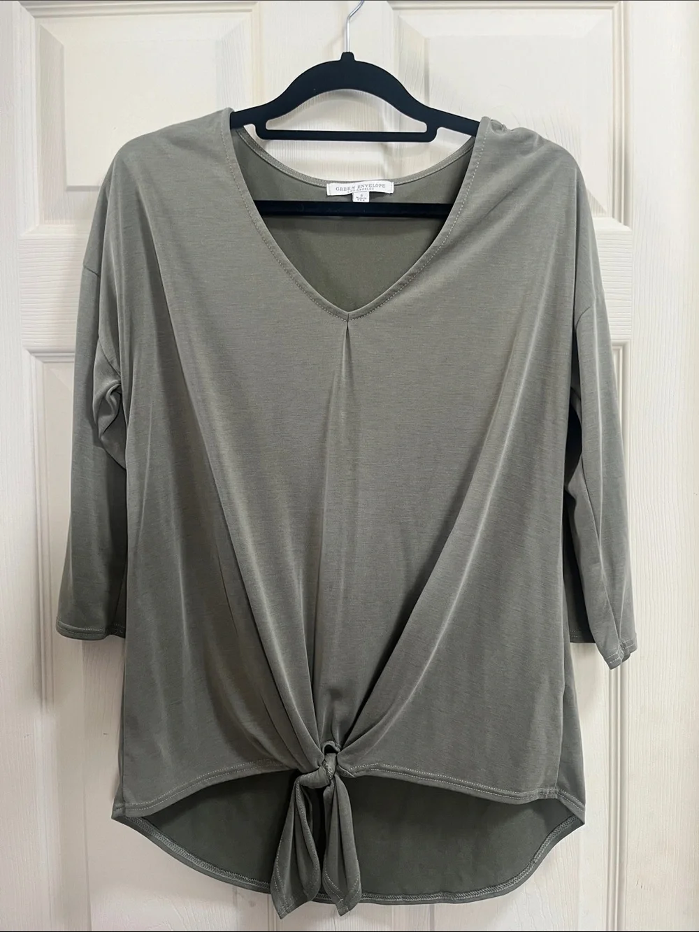 Green Envelope Olive-Tone V-Neck Tie-Front Tunic